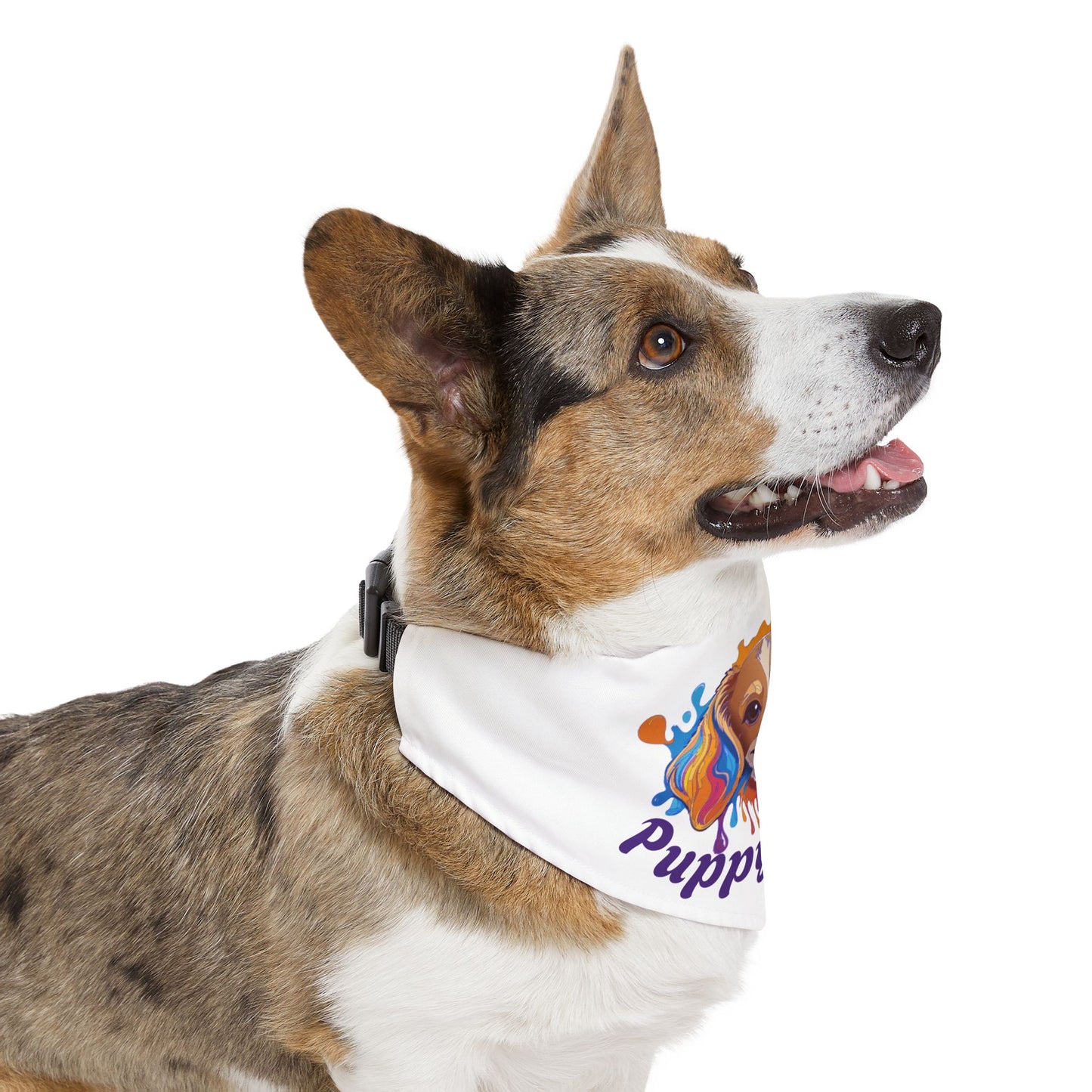 Pet Bandana Collar | "Puppy Power" (on White)