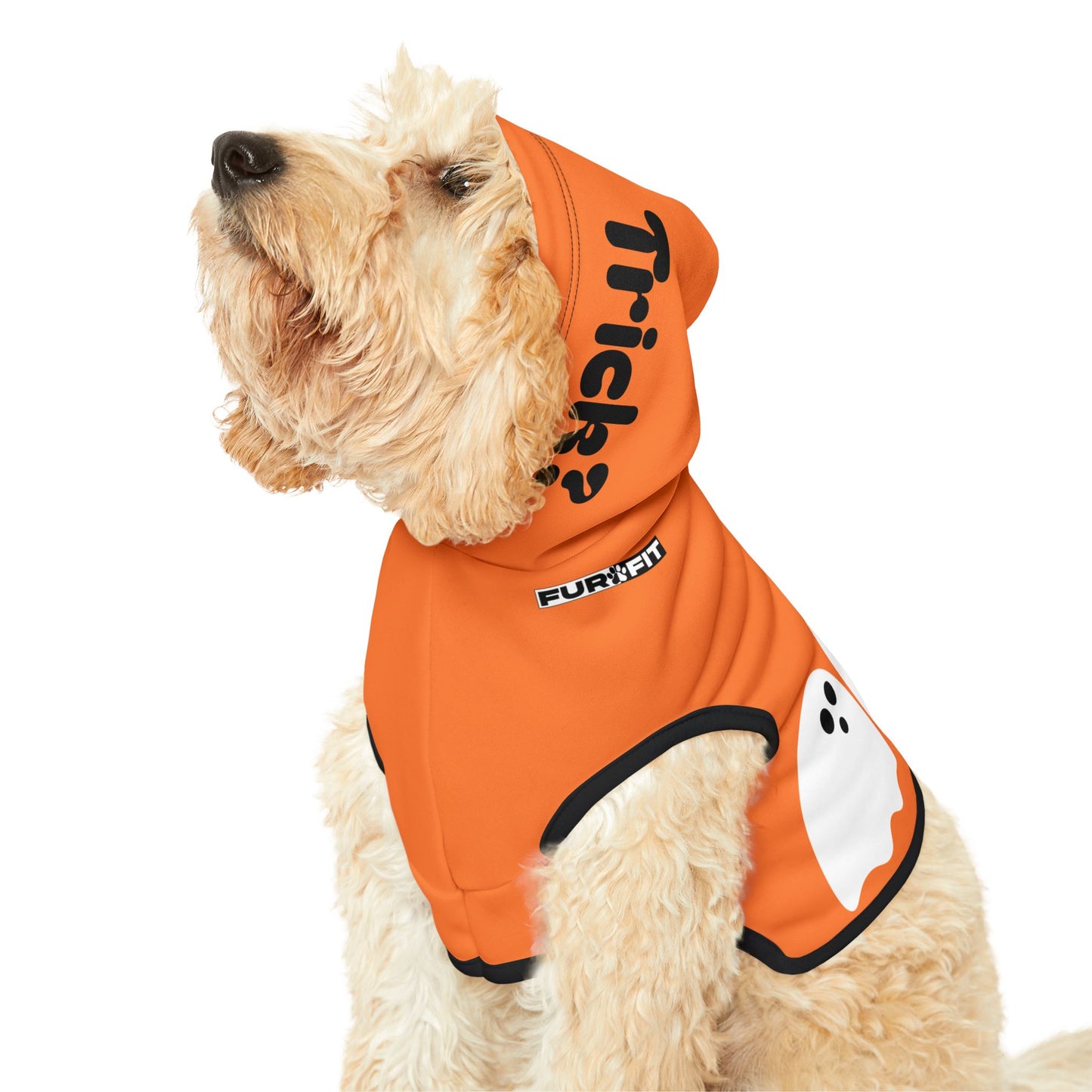 Pet Hoodie | "Trick or Treat" for Halloween (on Orange)
