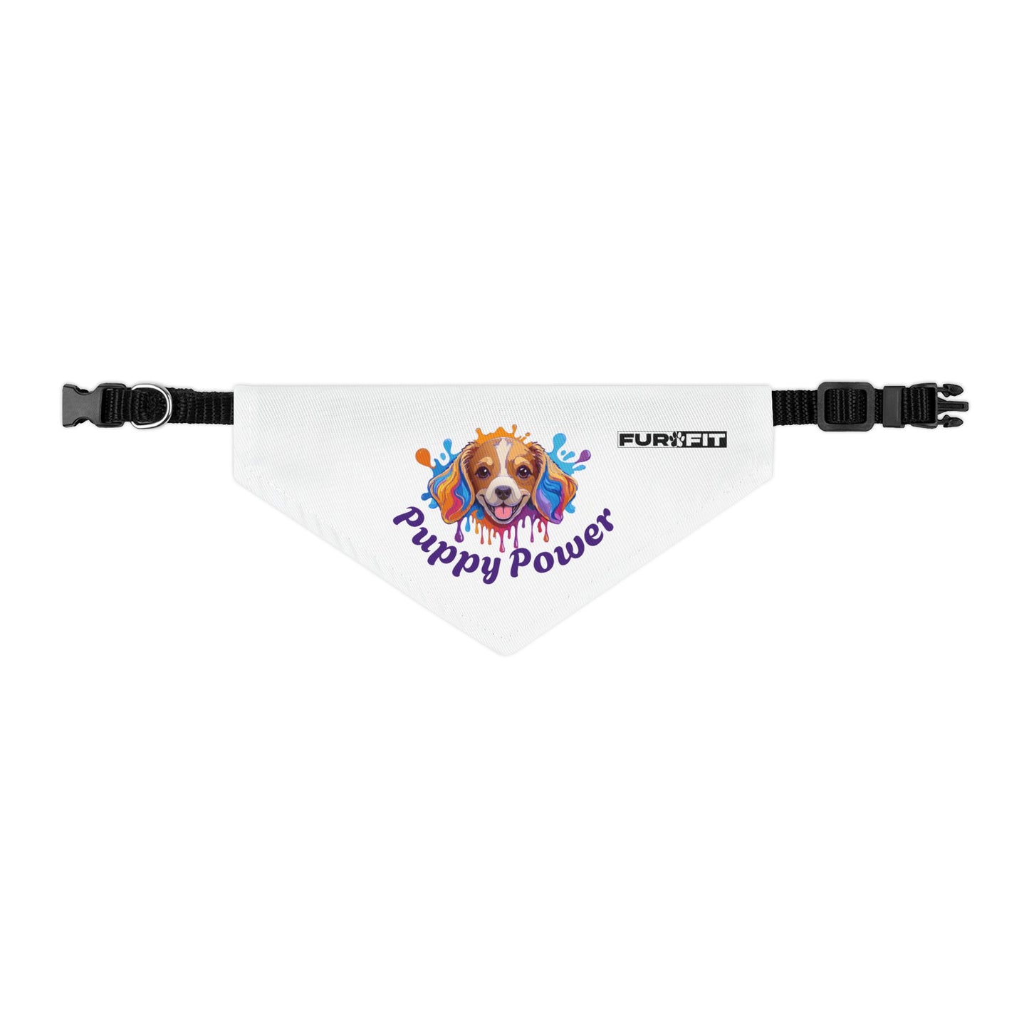 Pet Bandana Collar | "Puppy Power" (on White)
