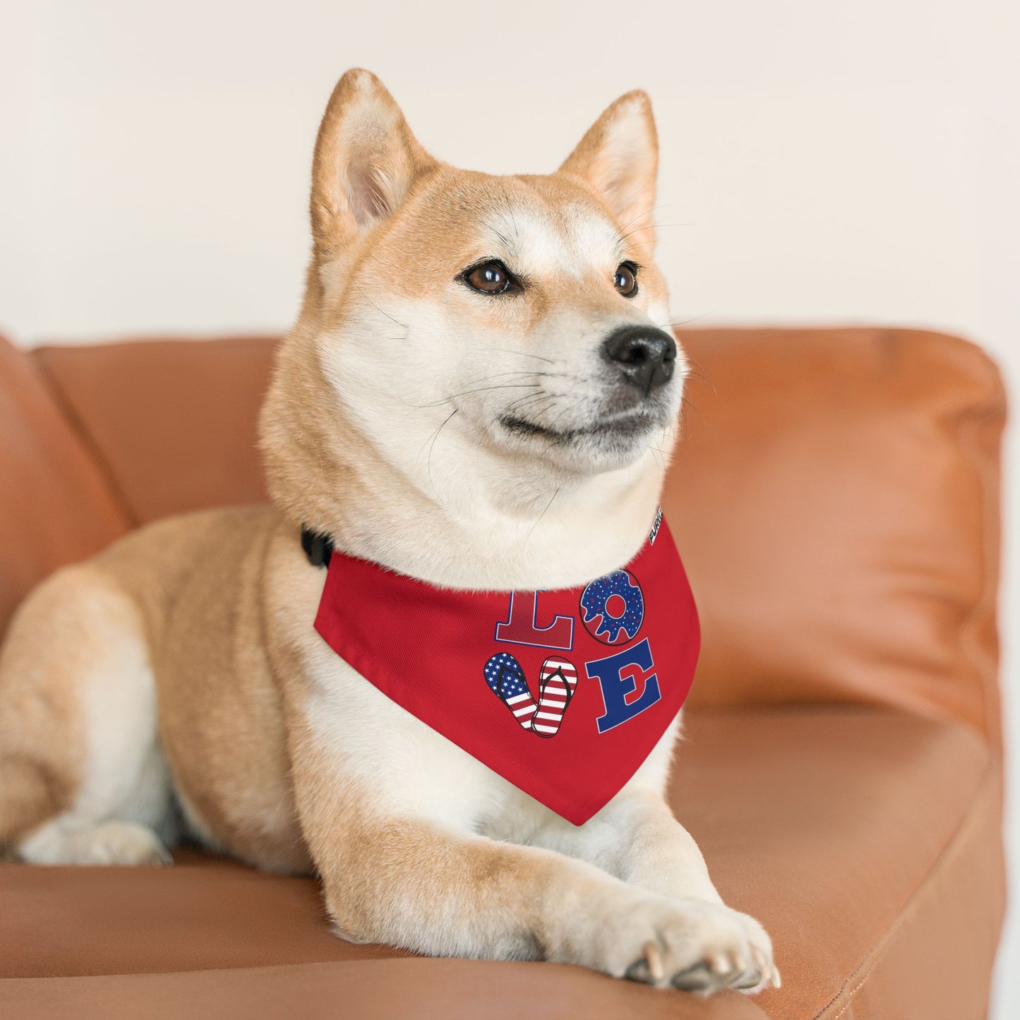 Pet Bandana Collar | Patriotic "LOVE" (on Red)