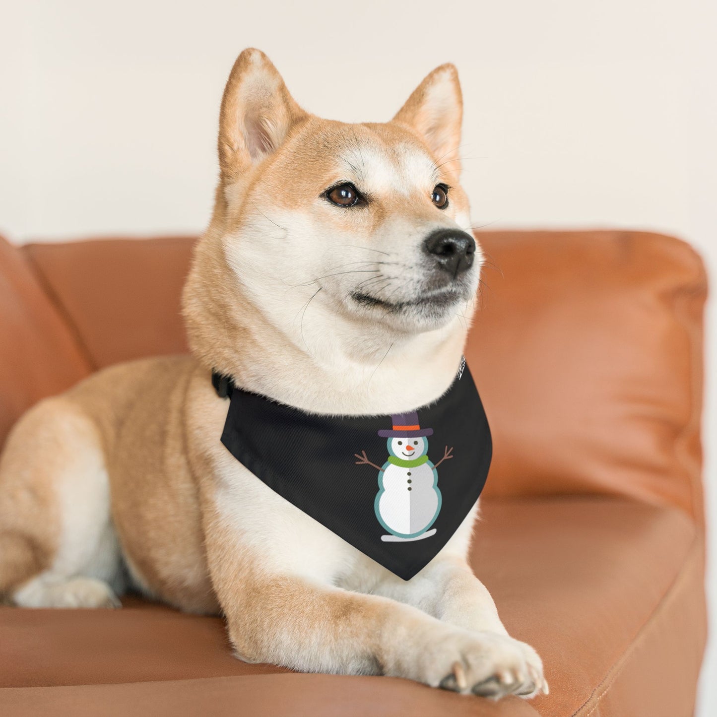 Pet Bandana Collar | "Snowman" (on Black)