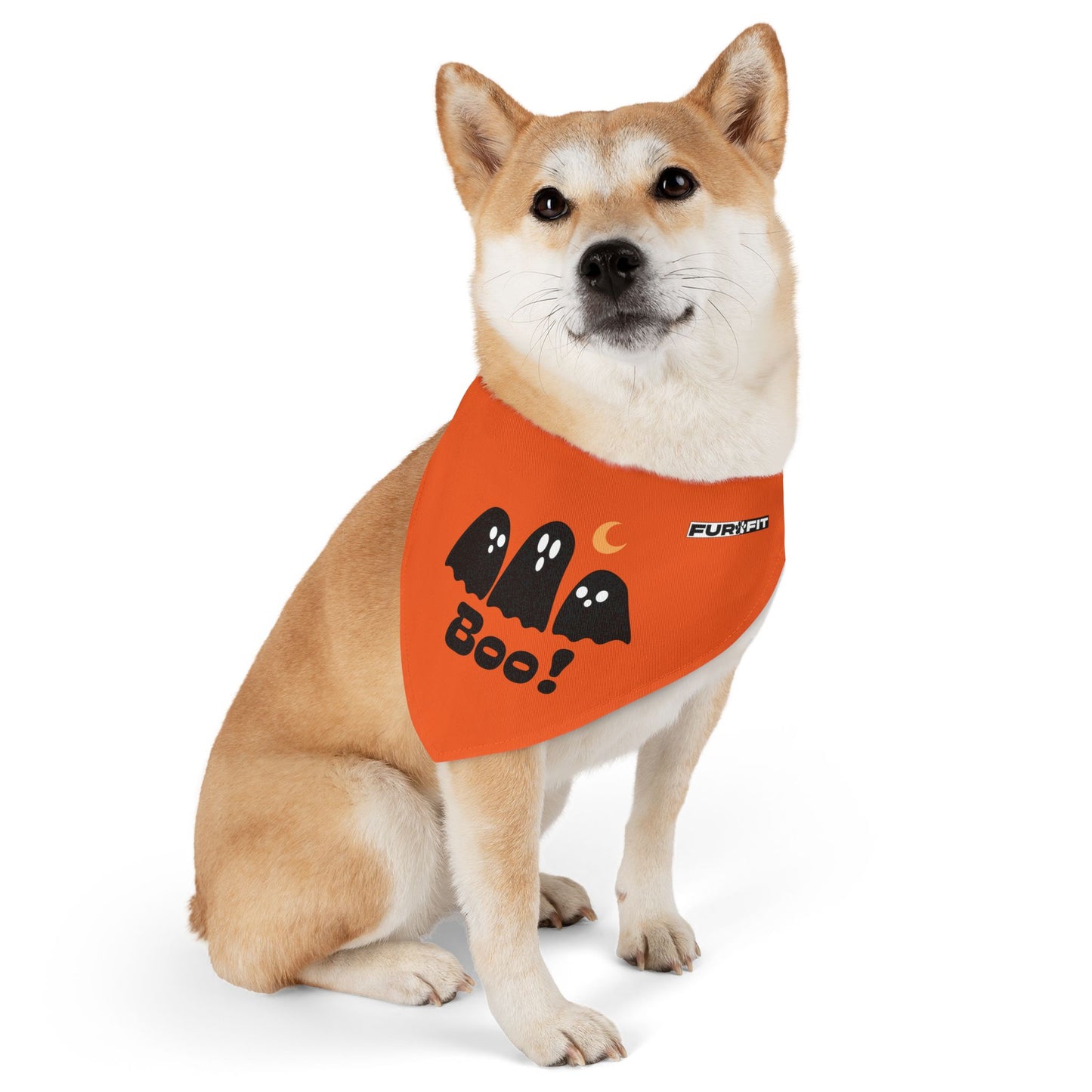 Pet Bandana Collar | "Boo with Ghosts" for Halloween (on Orange)
