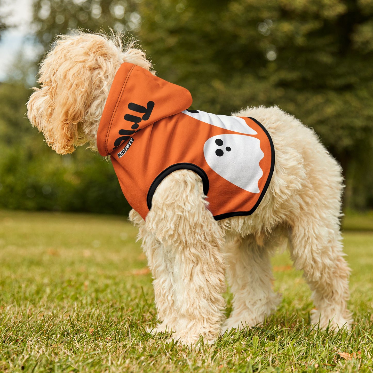 Pet Hoodie | "Trick or Treat" for Halloween (on Orange)