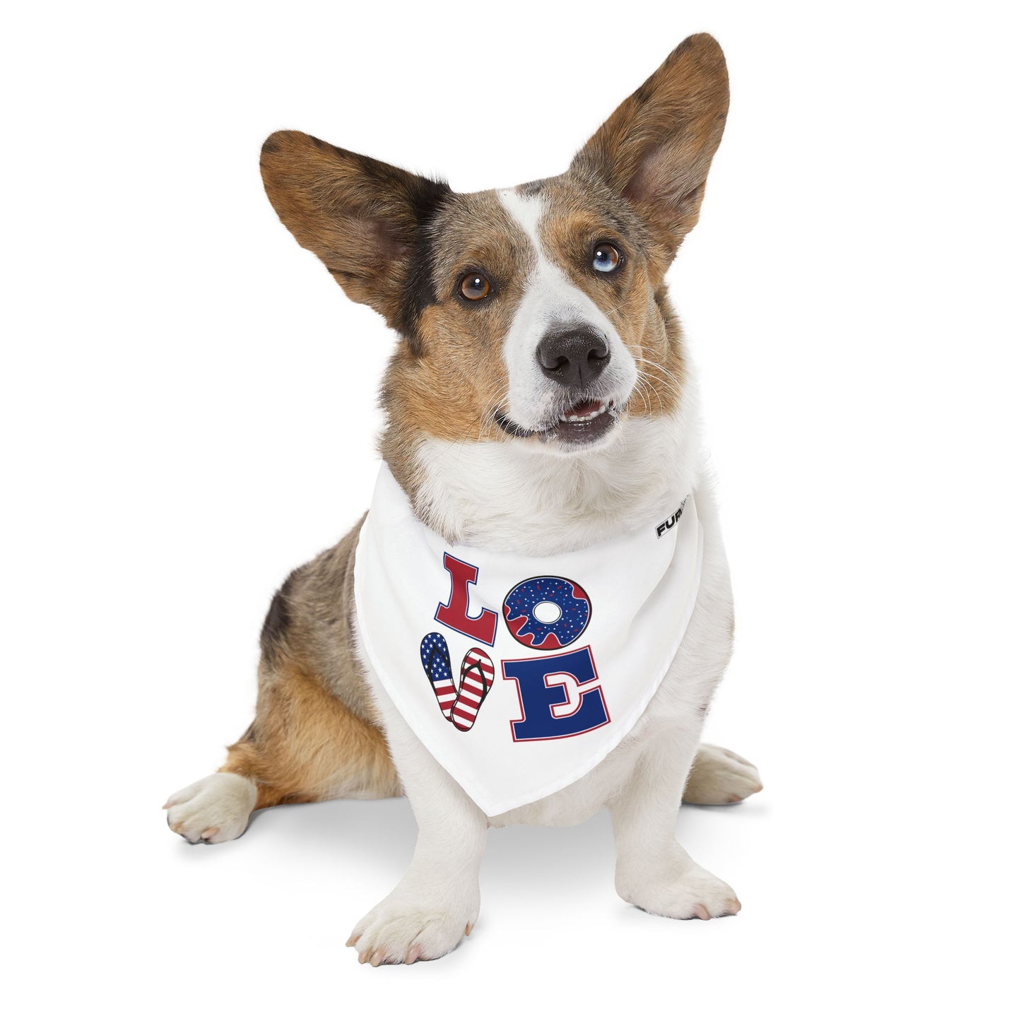 Pet Bandana Collar | Patriotic "LOVE" (on White)