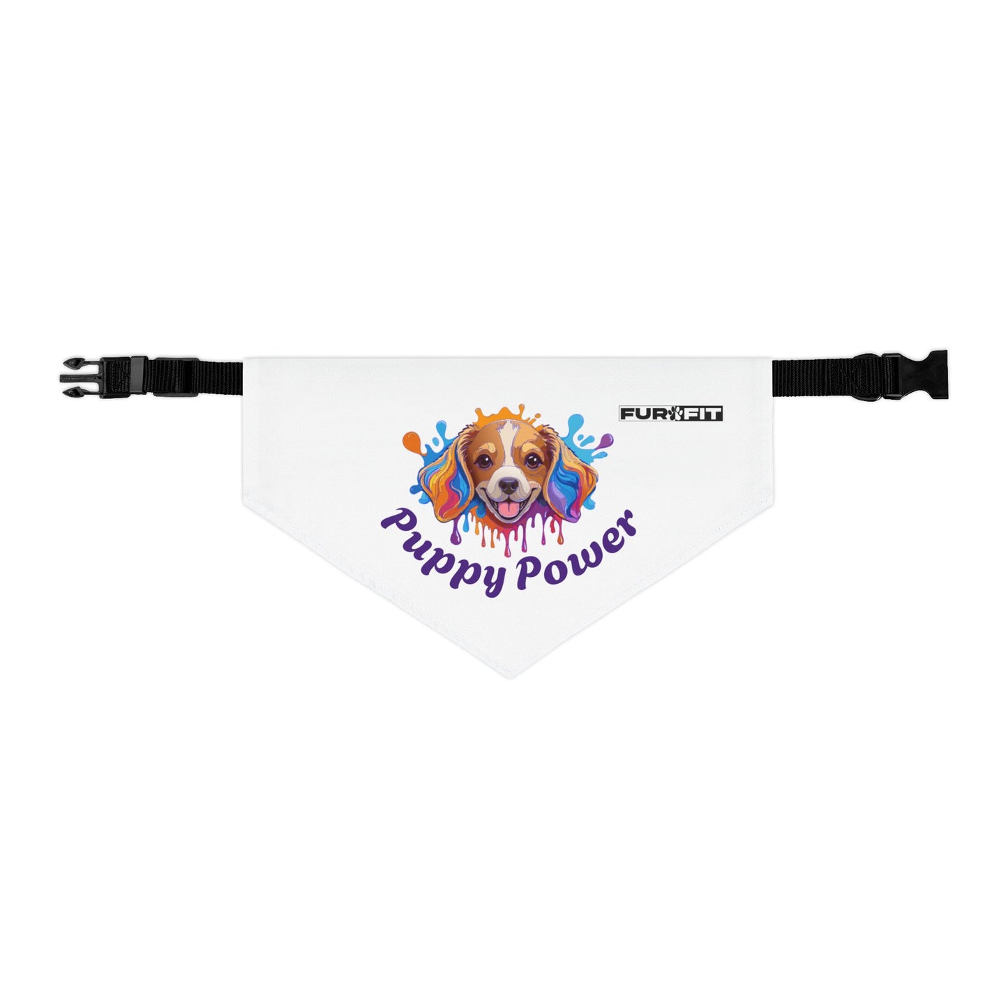 Pet Bandana Collar | "Puppy Power" (on White)