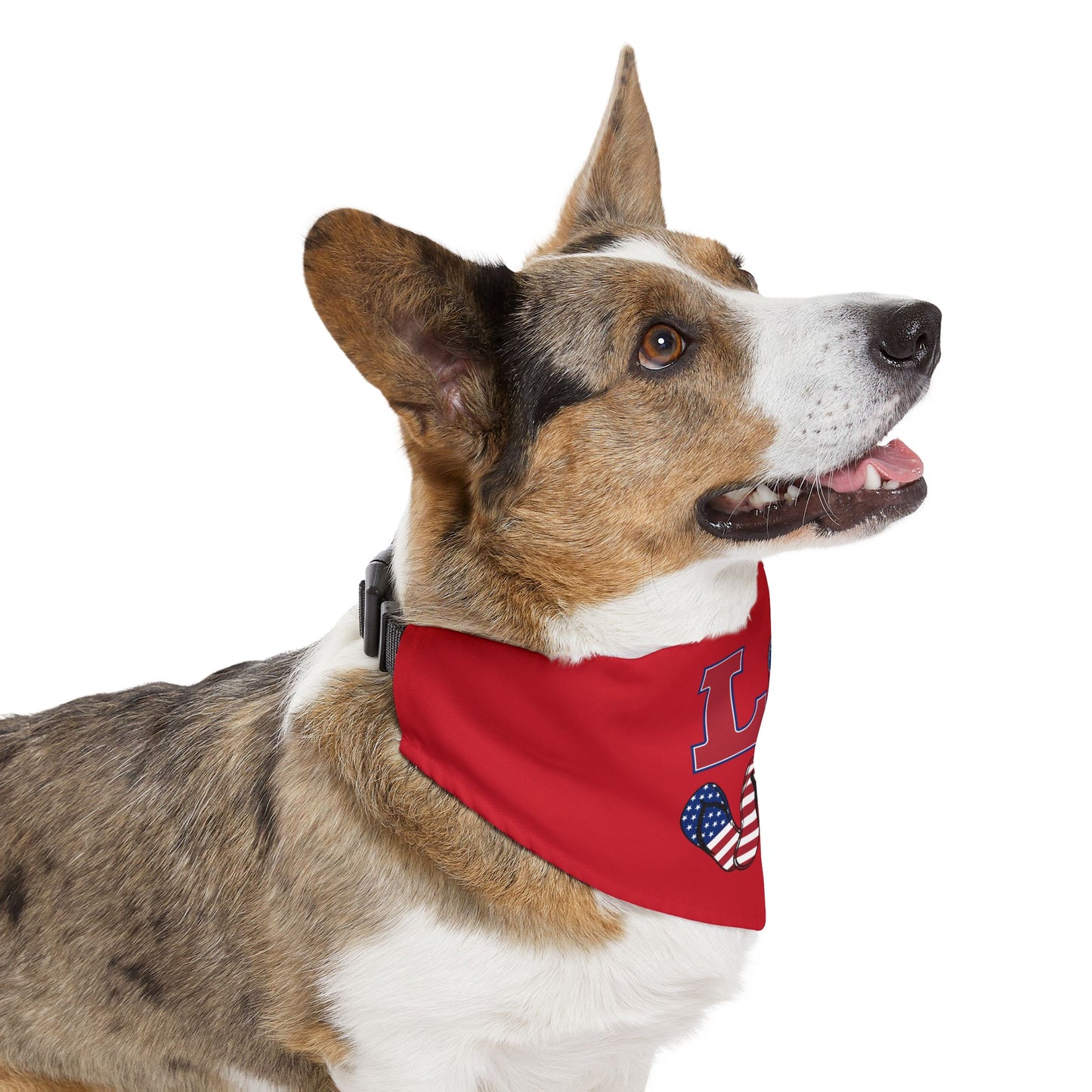 Pet Bandana Collar | Patriotic "LOVE" (on Red)