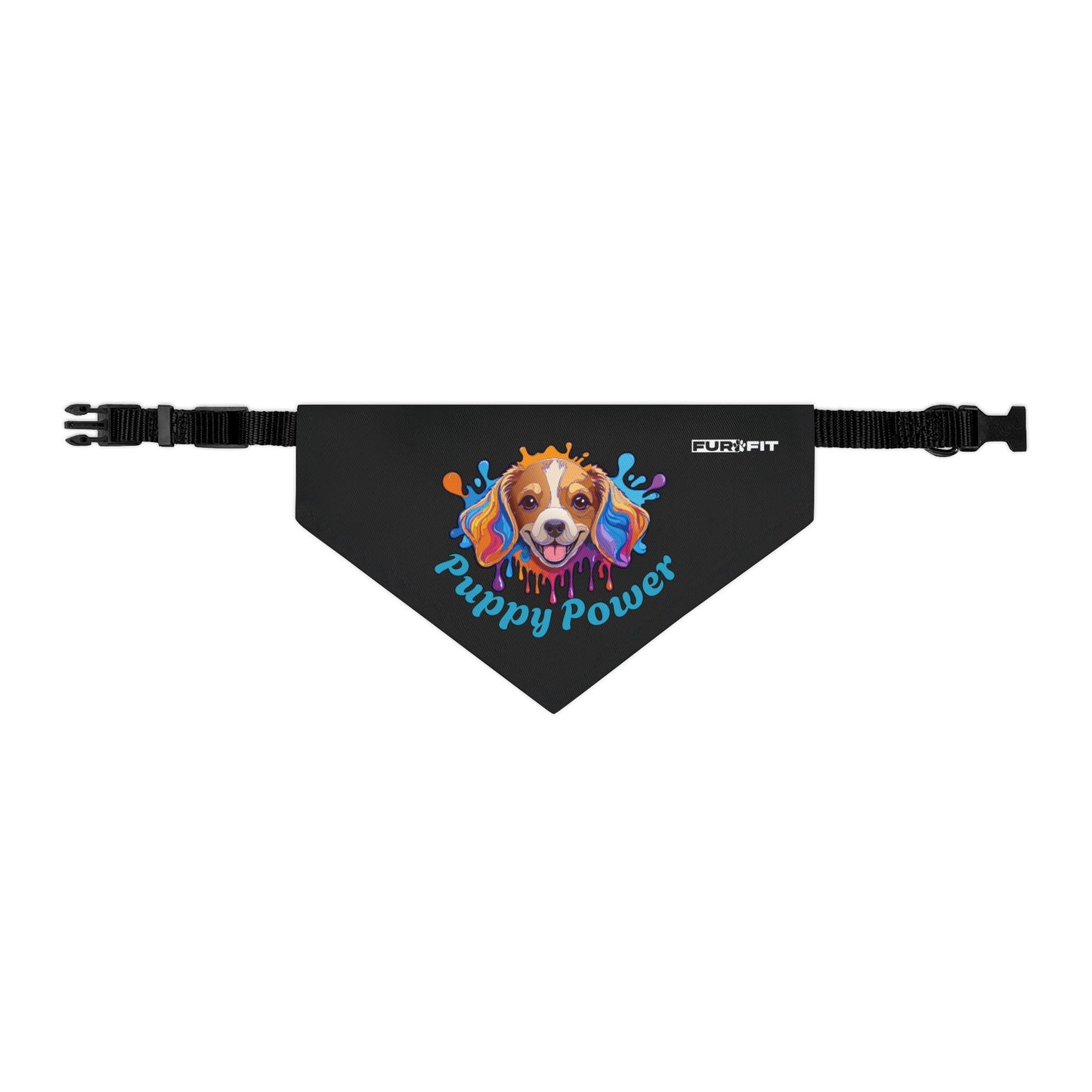 Pet Bandana Collar | "Puppy Power" (on Black)