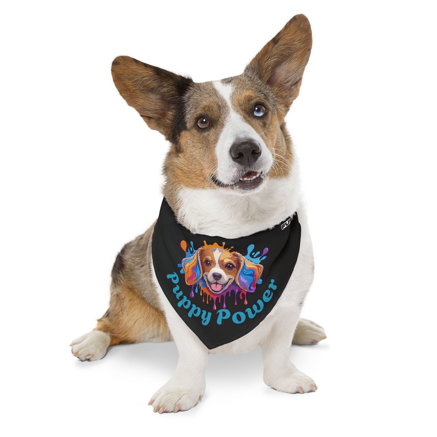 Pet Bandana Collar | "Puppy Power" (on Black)