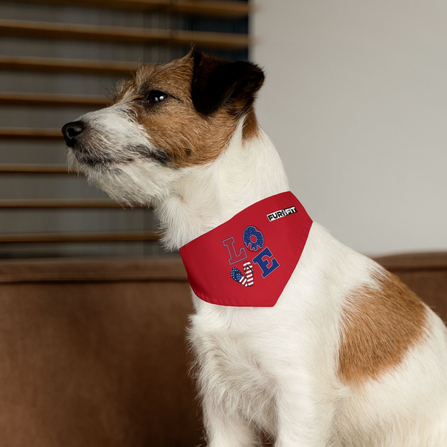 Pet Bandana Collar | Patriotic "LOVE" (on Red)