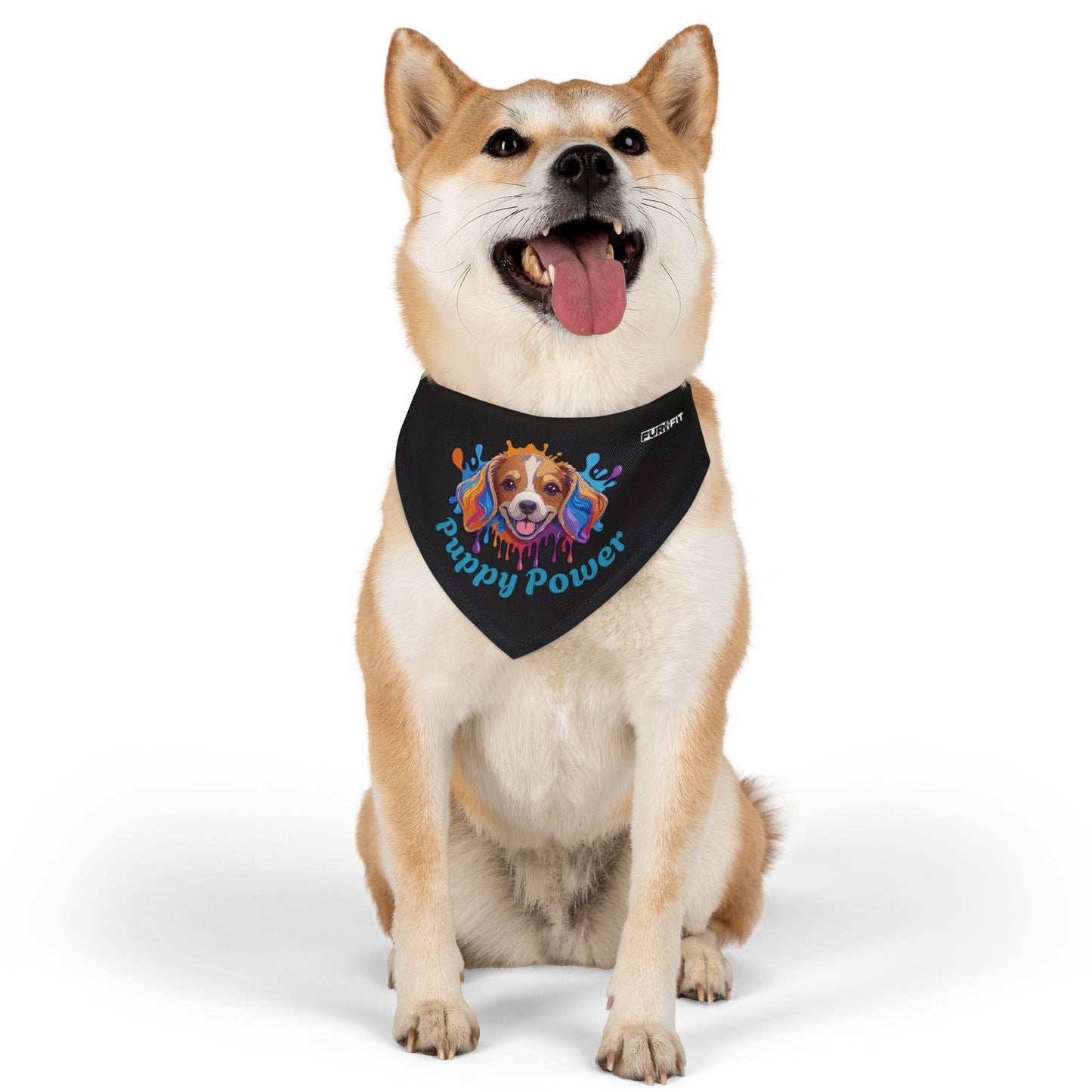 Pet Bandana Collar | "Puppy Power" (on Black)