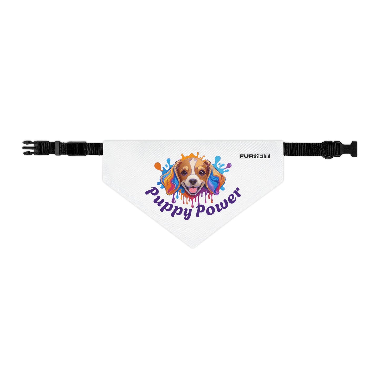 Pet Bandana Collar | "Puppy Power" (on White)