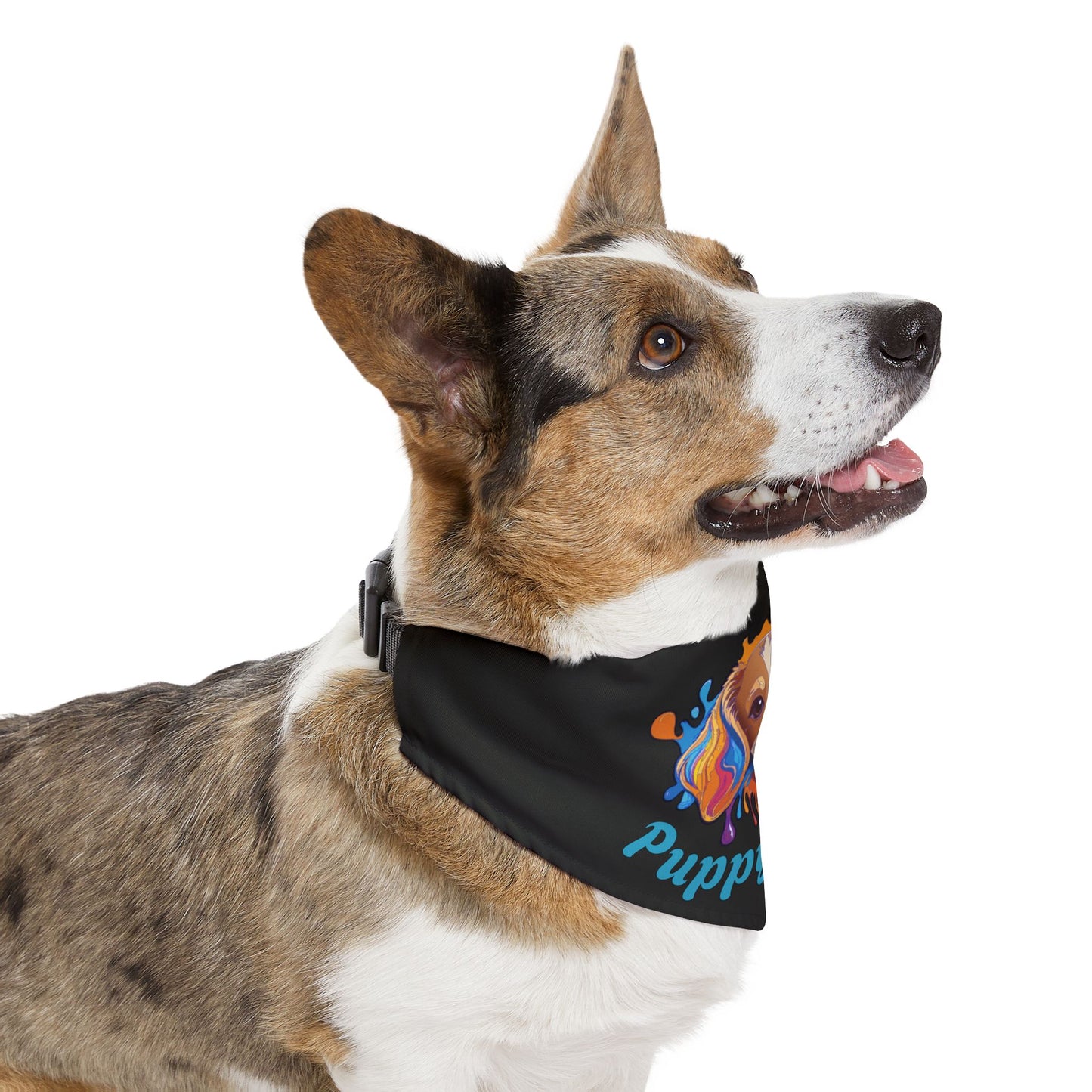 Pet Bandana Collar | "Puppy Power" (on Black)