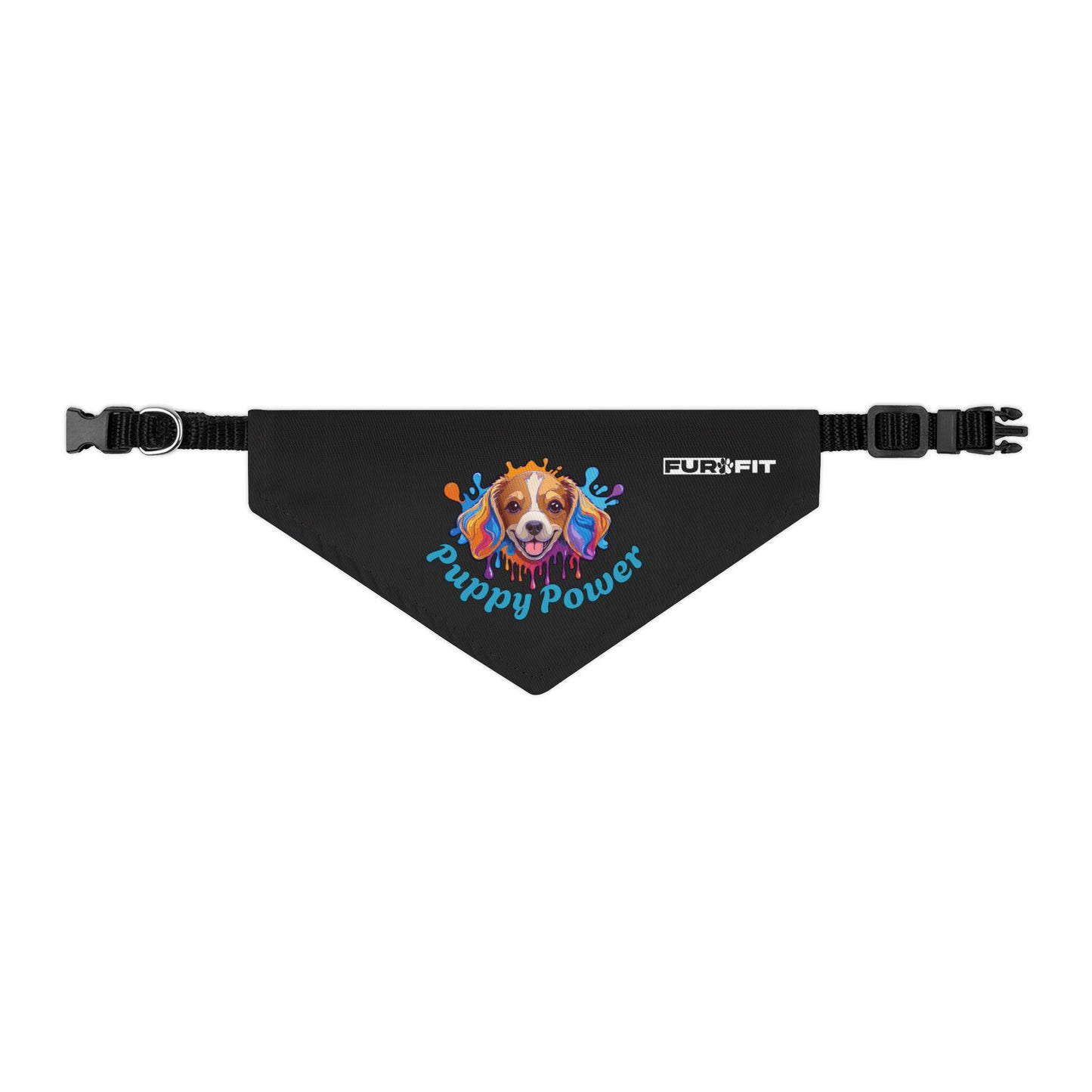 Pet Bandana Collar | "Puppy Power" (on Black)