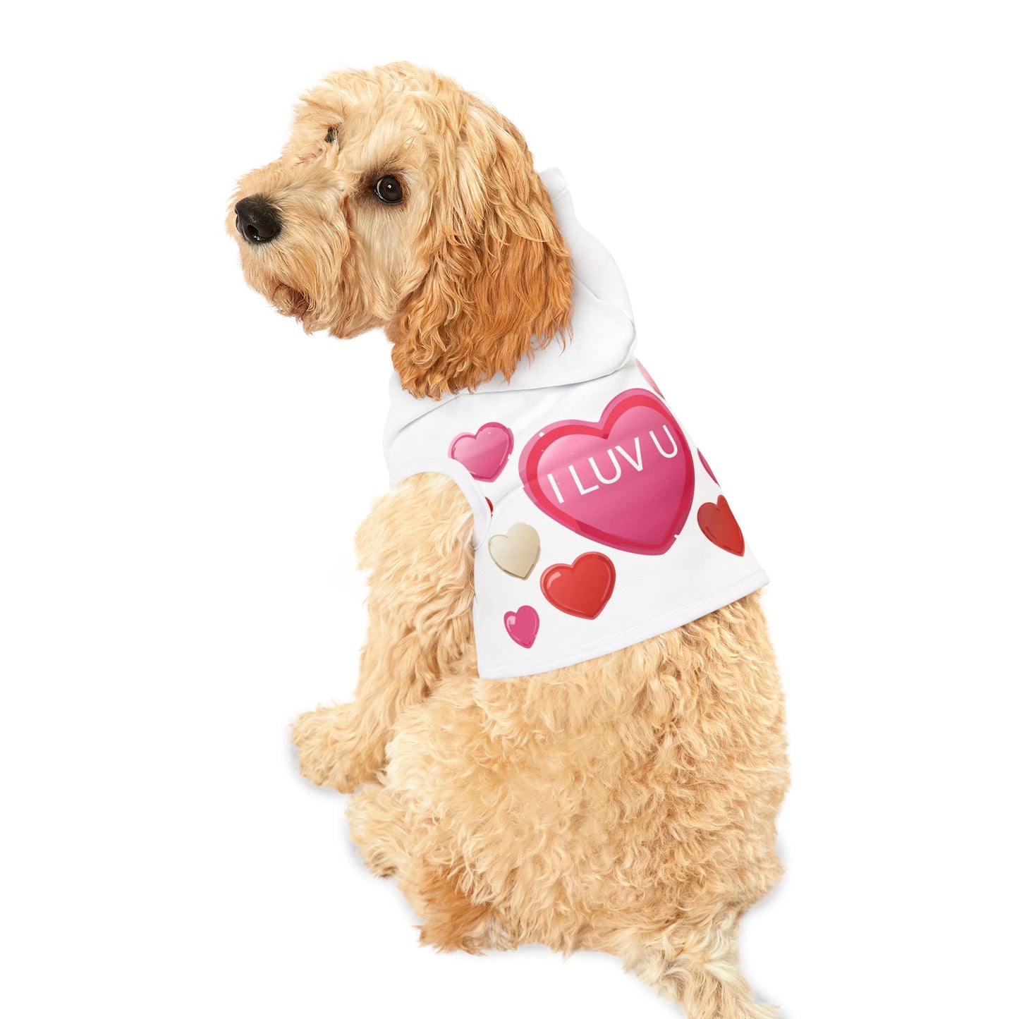 Pet Hoodie | "I Luv U" with Candy Hearts