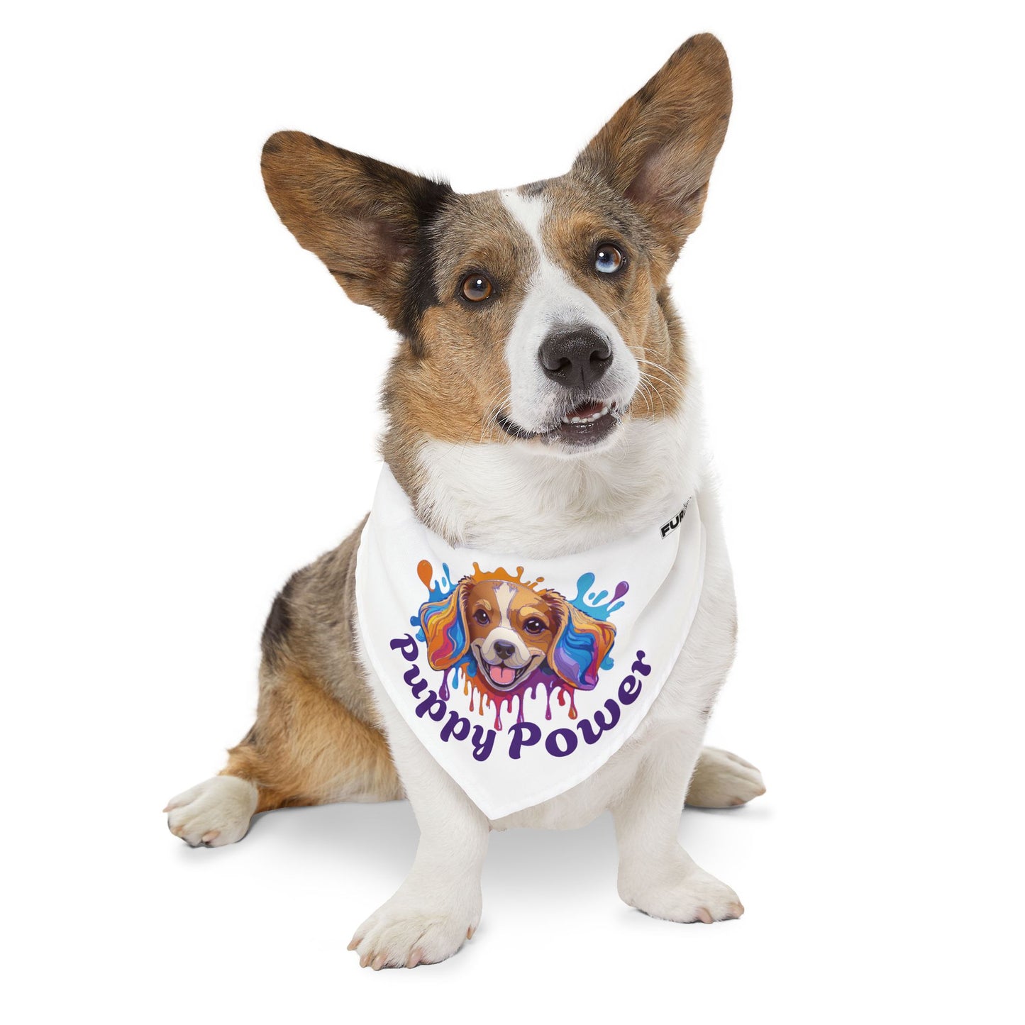 Pet Bandana Collar | "Puppy Power" (on White)