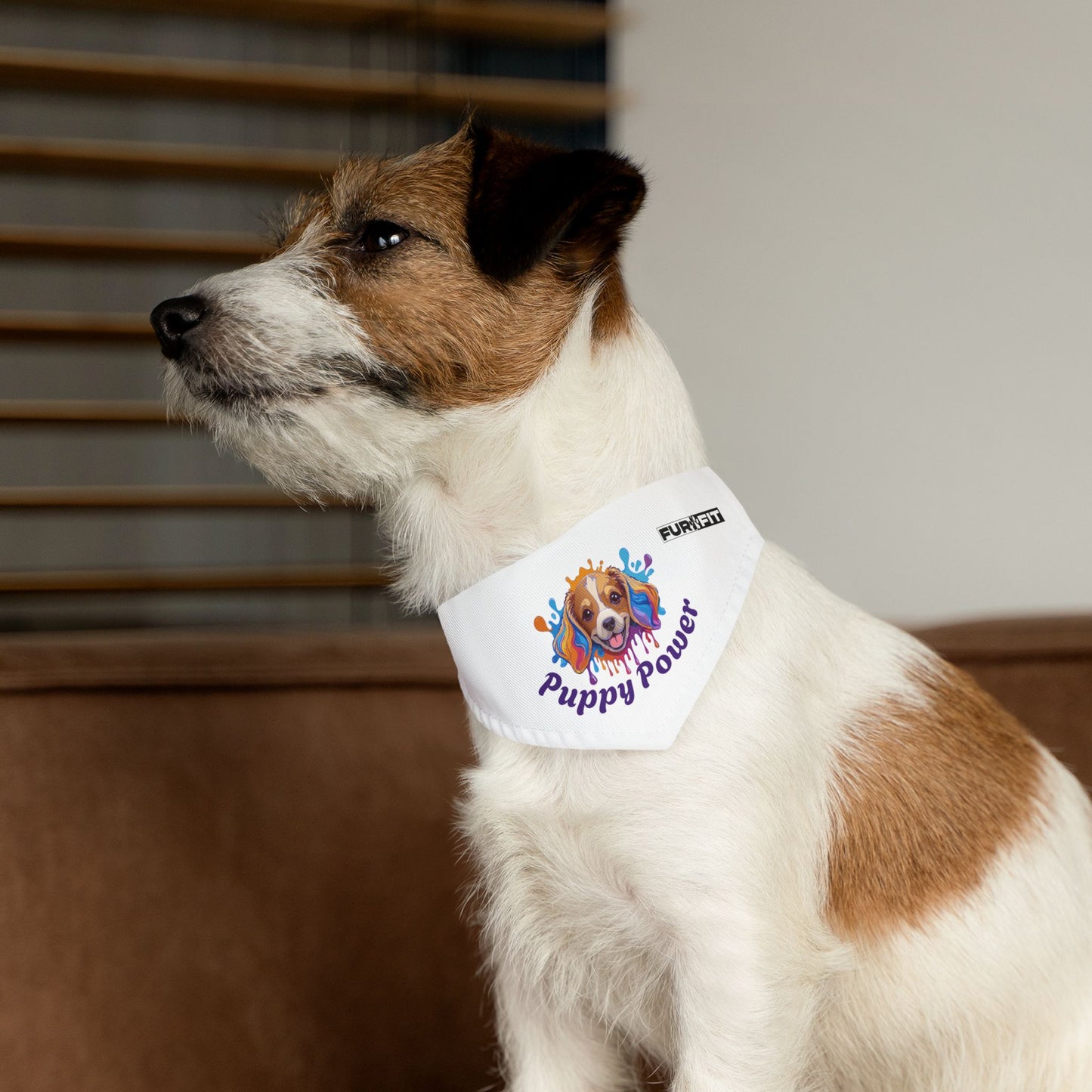 Pet Bandana Collar | "Puppy Power" (on White)