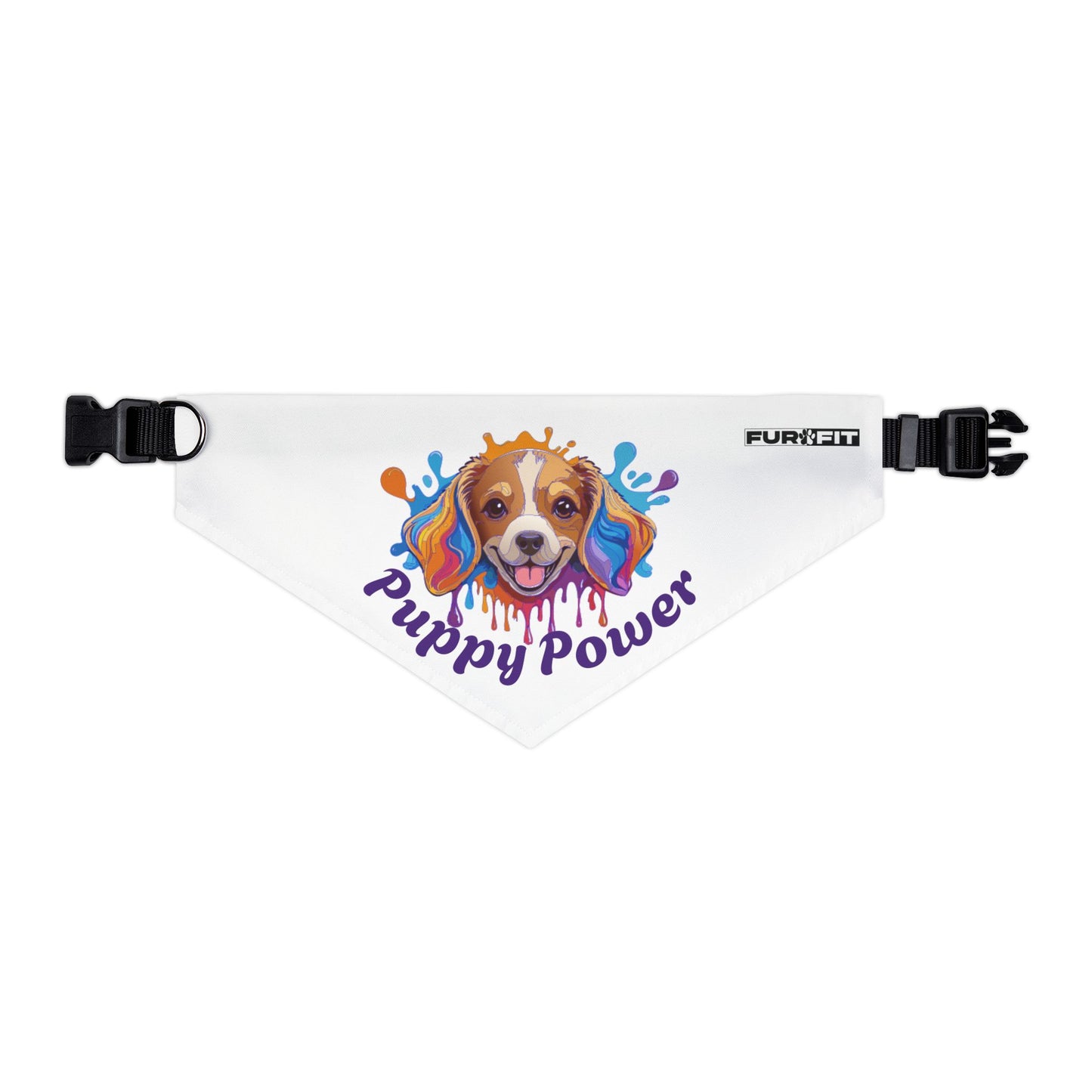 Pet Bandana Collar | "Puppy Power" (on White)