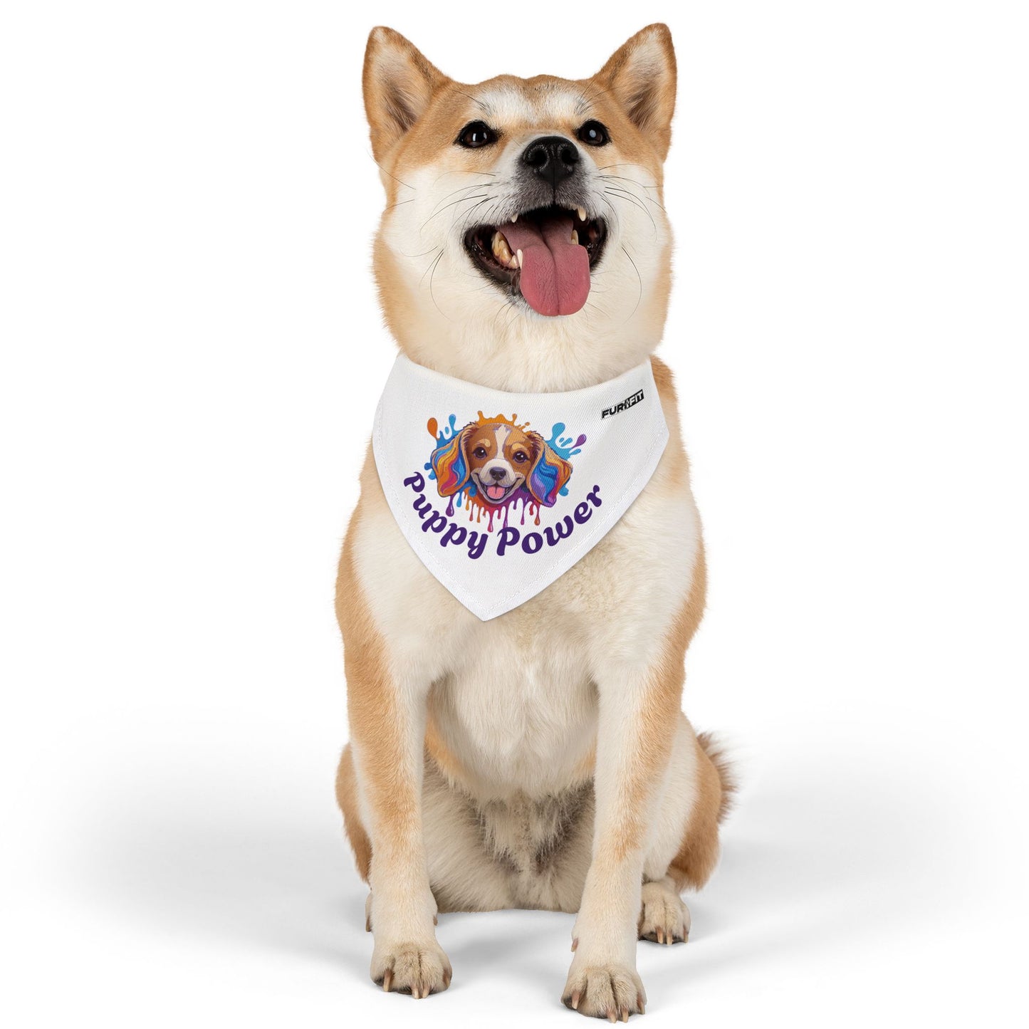 Pet Bandana Collar | "Puppy Power" (on White)