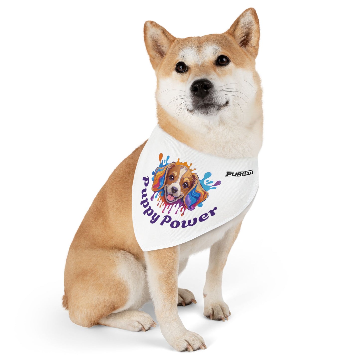 Pet Bandana Collar | "Puppy Power" (on White)